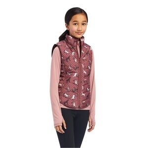 Ariat Youth Bella Reversible Vest Wild Ponies Mulberry Large Horse Print Puffer